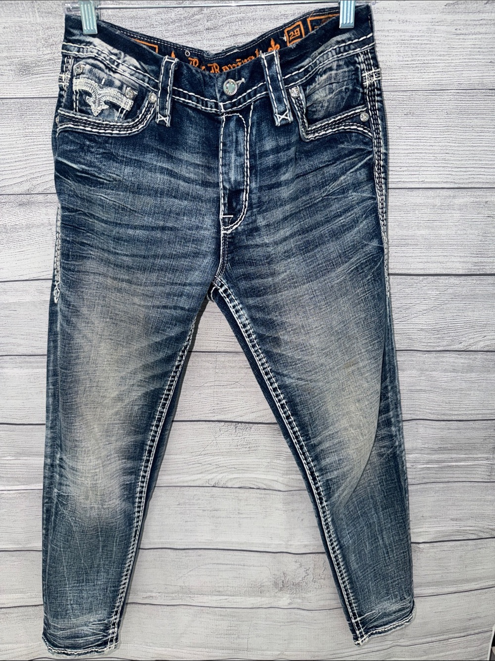 Rock Revival Slim Fit Distressed Washed Jeans - Blue